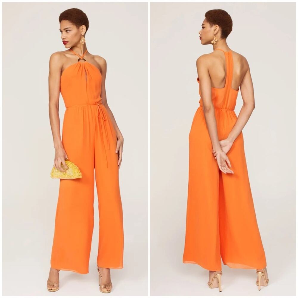 Toccin x RTR Vibrant Orange Sleeveless Halter Jumpsuit Size 6